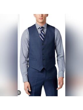 Tommy Hilfiger Sharkskin Slim Fit 100% Wool Navy Suit Vest Size M